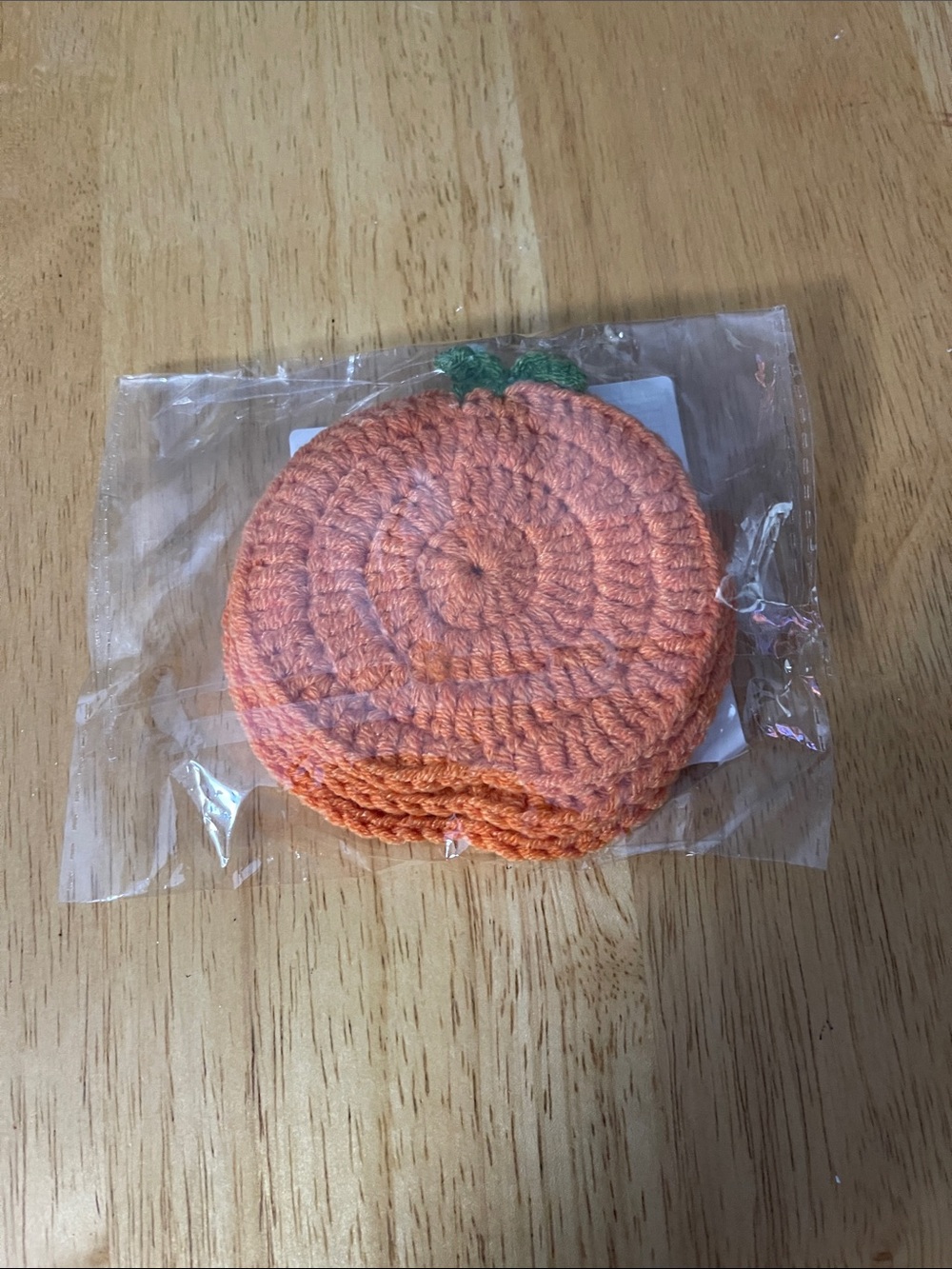 2 Crocheted Pumpkin Coasters - Orange - Unbranded